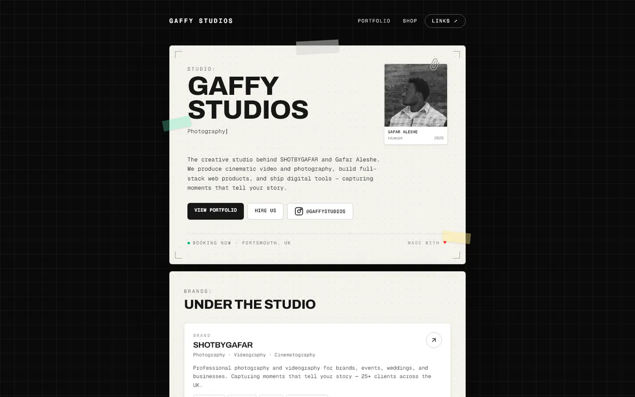 Gaffy Studios homepage